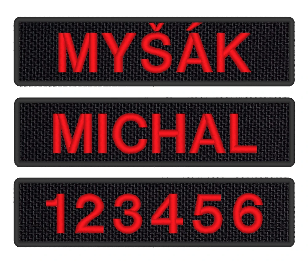 Nášivka JMENOVKA KRÁTKÁ černá 10 x 2,5 cm vlastní text žlutý