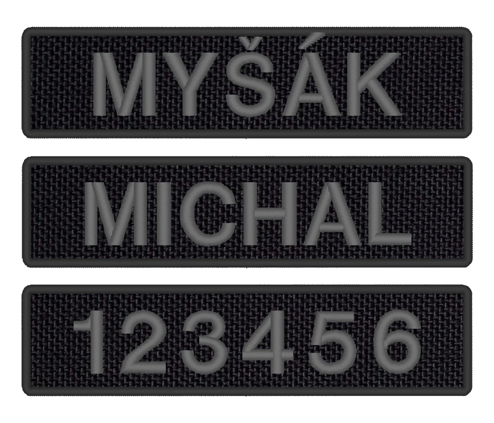 Nášivka JMENOVKA KRÁTKÁ černá 10 x 2,5 cm vlastní text žlutý