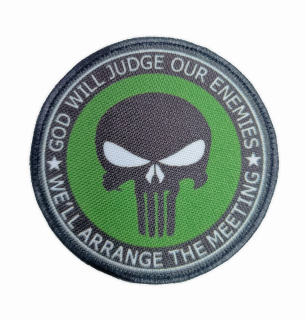 Nášivka kulatá Punisher s textem oliv green, šedé oči