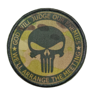 Nášivka kulatá Punisher s textem multicam