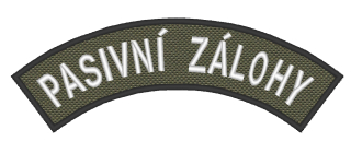 Nášivka domovenka PASIVNÍ ZÁLOHY oliv, bílý text